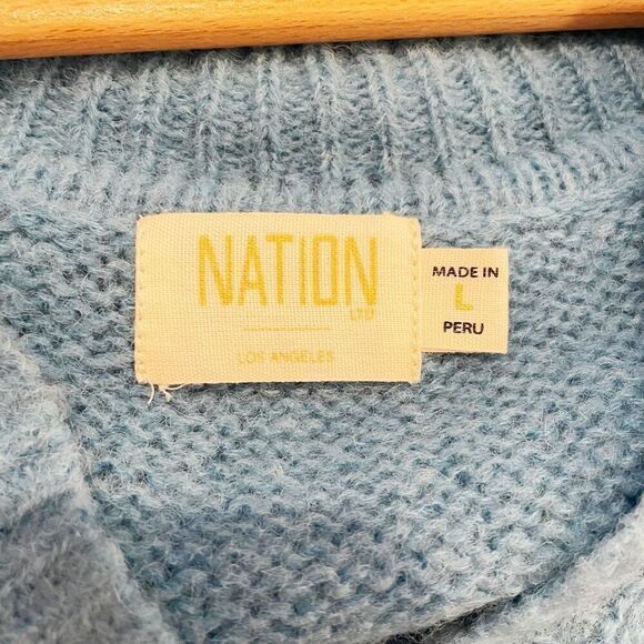 Revolve x Nation LTD Georgie Polo Sweater Cropped Alpaca Wool Size L Blue - Picture 9 of 10